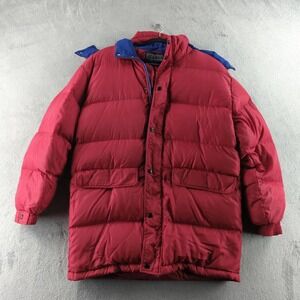 Vintage Lands' End Coat Mens Medium Red Goose Down Puffer Parka Hooded 80s